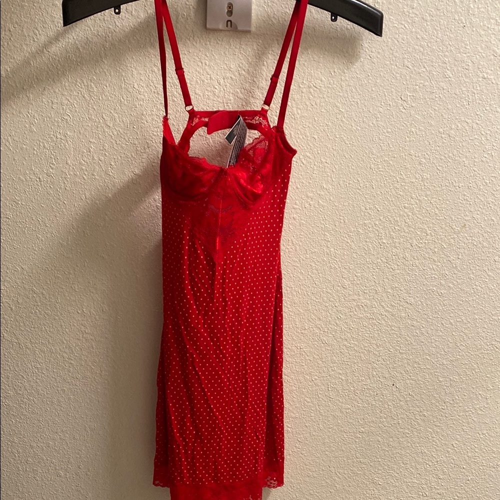 Victoria's Secret Red Polka Dot Floral Lace Chemise Dress Size XS